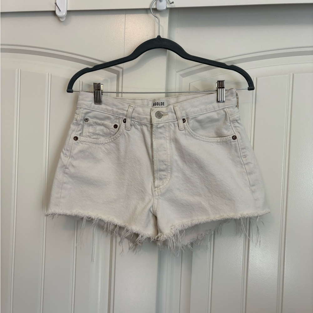 AGOLDE Parker white Jean shorts distressed size 26 - Picture 2 of 7